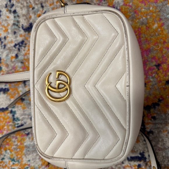 Gucci Calfskin Matelasse Mini GG Marmont Chain Shoulder Bag White - Picture 16 of 16